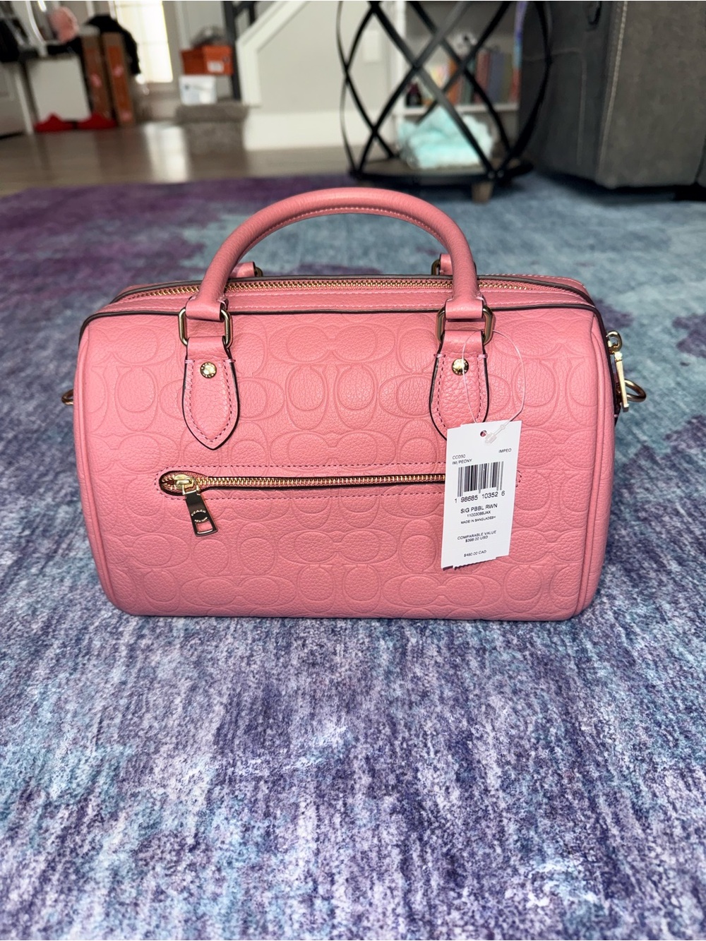 Coach Pebbled Leather Signature Rowan Satchel — Pink